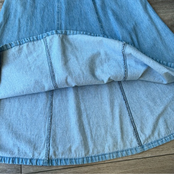Vintage Traditional Tribal A Line Flowy Denim Midi Skirt - Picture 6 of 12